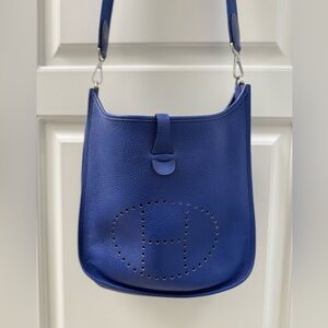 Hermes Bleu Royal Clemence Evelyne PM 29 Palladium Hardware